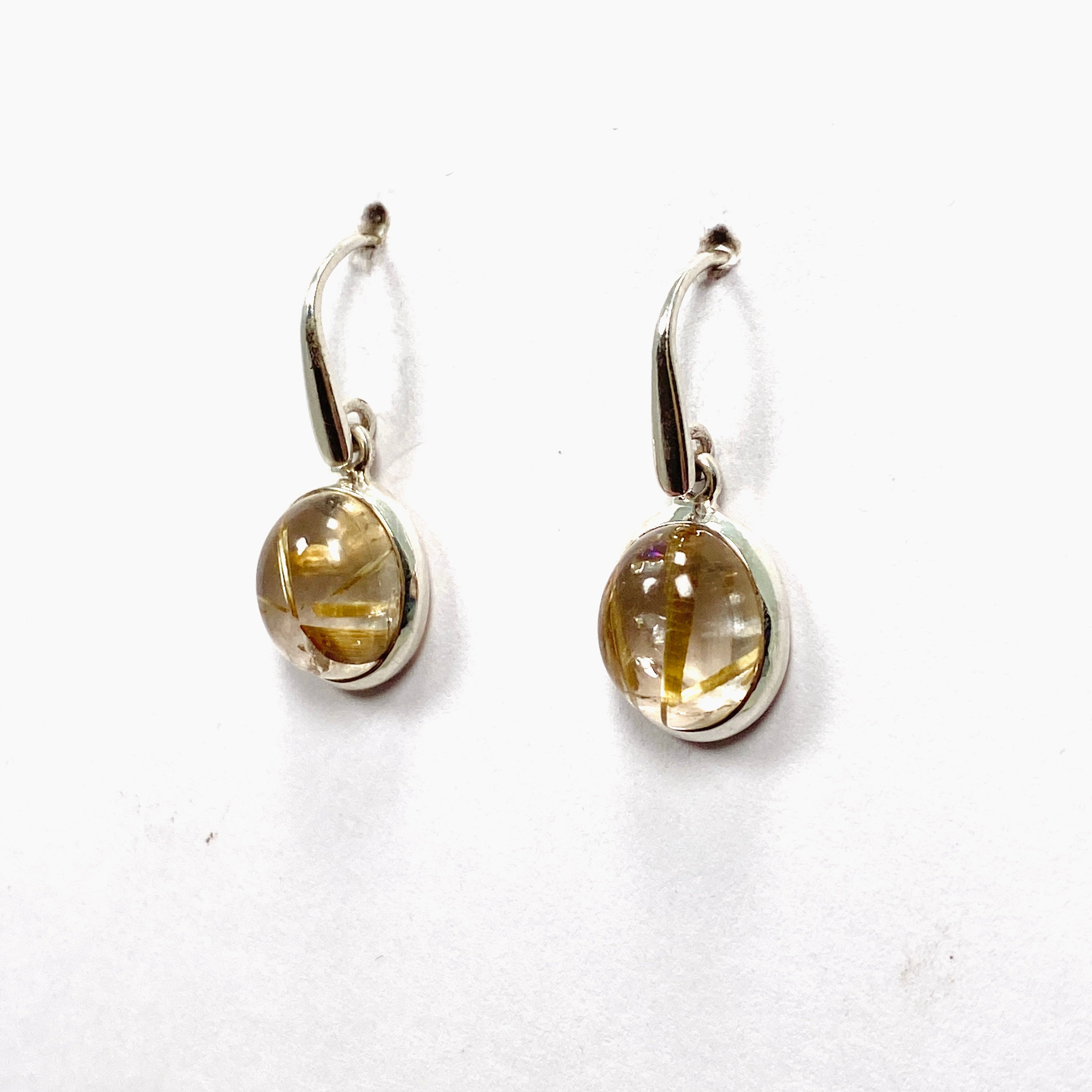 Natural Rutilated Quartz Oval Cabochon Earrings for Women - Handmade Sterling Silver Dangle Jewelry - Perfect for Wedding, Party & Special Occasions