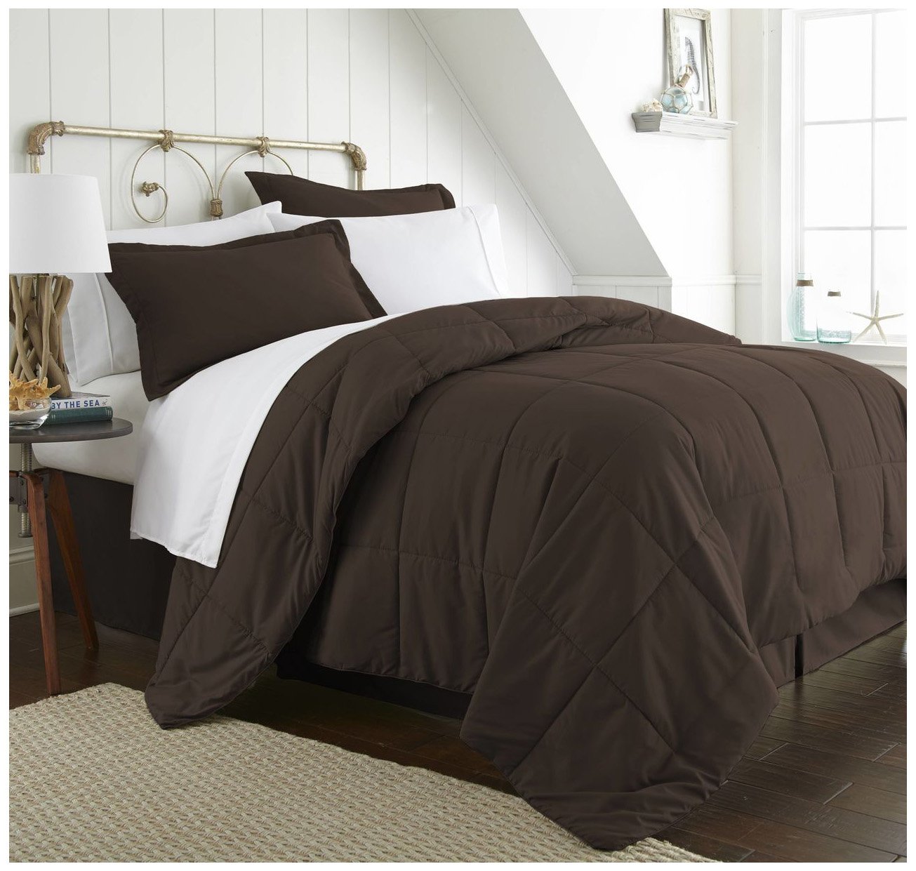 iEnjoy Home Bed in a Bag - California King Size Chocolate Brown Comforter Set with Sheets & Pillowcases - Luxurious Bedding for Master Bedroom or Guest Room