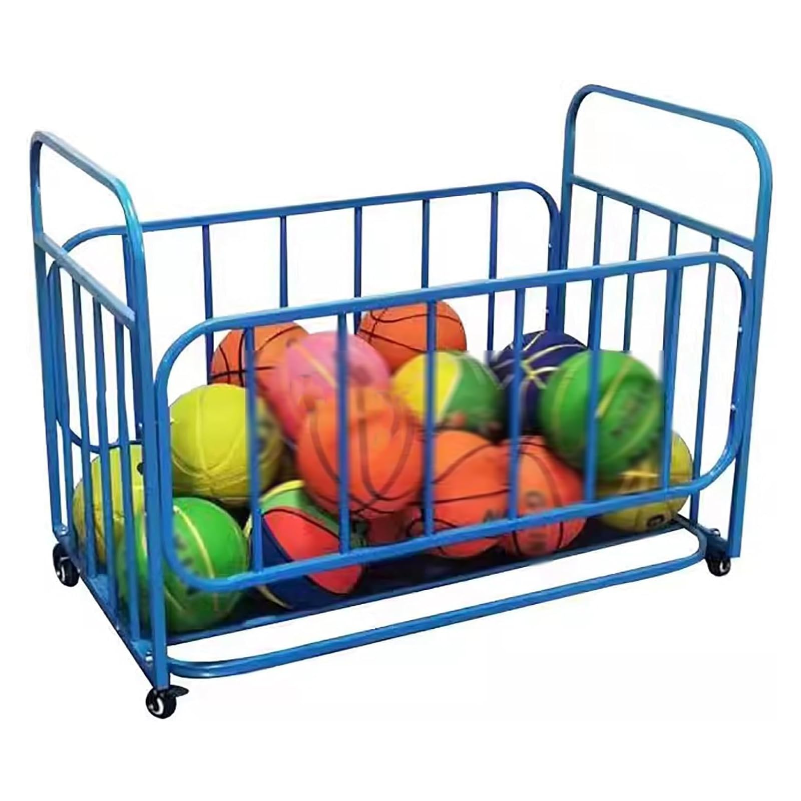 Heavy Duty Rolling Basketball Ball Rack with Wheels - Outdoor Sports Equipment Storage Stand for Basketballs & Footballs (Blue, Holds 40 Size 5 Balls) - Perfect for Gym, School, Sports Center & Backyard Storage