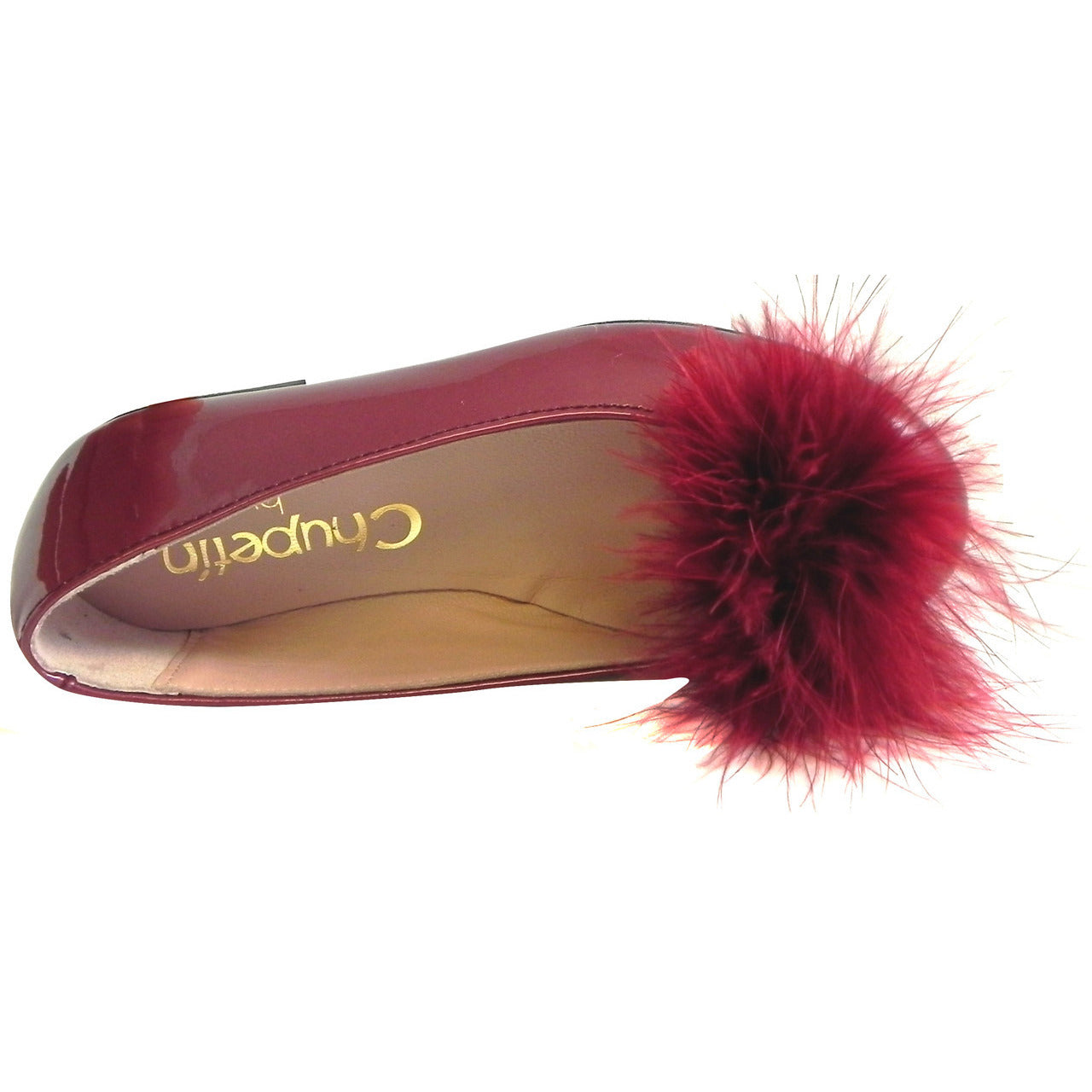 Chupetin 9325 Ruby Red Patent Leather Pom Pom Dress Flats - Stylish & Comfortable Women's Ballet Flats for Casual Wear, Office, and Parties