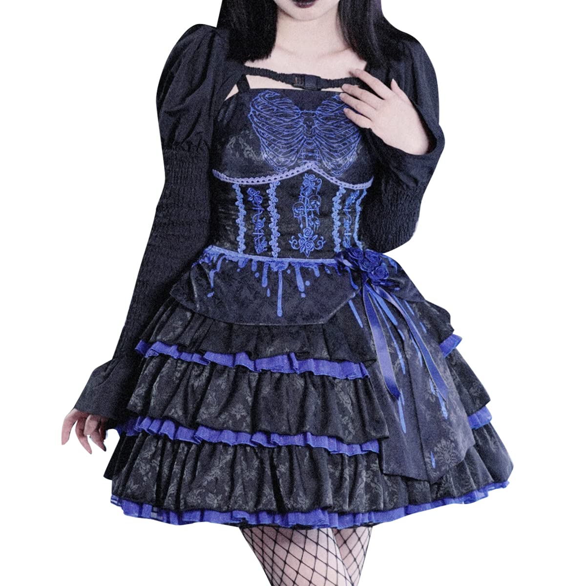 Gothic Punk Diablo Halloween Costume for Women - Embroidered Party Dress for Weekend Dance, Cosplay & Halloween Events