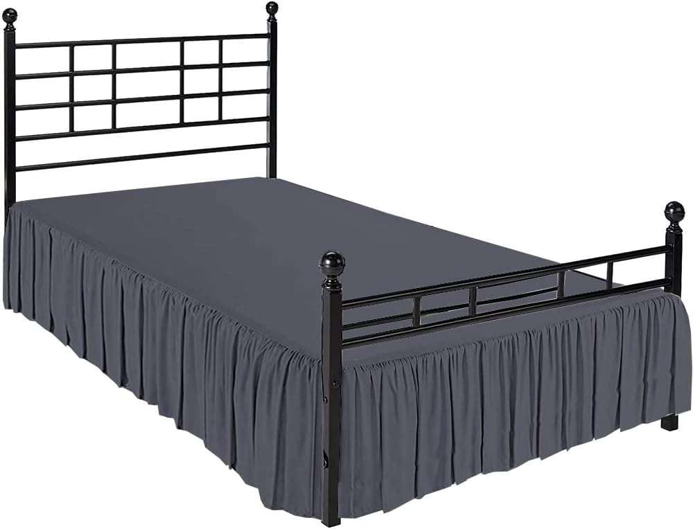 Elegant Ruffled Bed Skirt with Split Corners - 100% Soft Microfiber, Wrinkle-Free & Sheen Finish - Gathered Dust Ruffle with 21