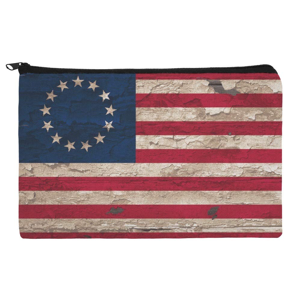Vintage Betsy Ross 1776 Distressed American Flag Makeup Bag - Waterproof Cosmetic Organizer Pouch for Travel, Gym & Daily Use | Patriotic USA Theme