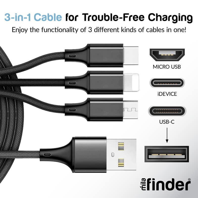 3 in 1 USB Charging Cable 10ft - Fast Charging Cord for iPhone, Android, Samsung - Universal Phone Charger for Multiple Devices - Durable Nylon Braided Smartphone Accessories (Red) - Perfect for Home, Office, Car & Travel Charging