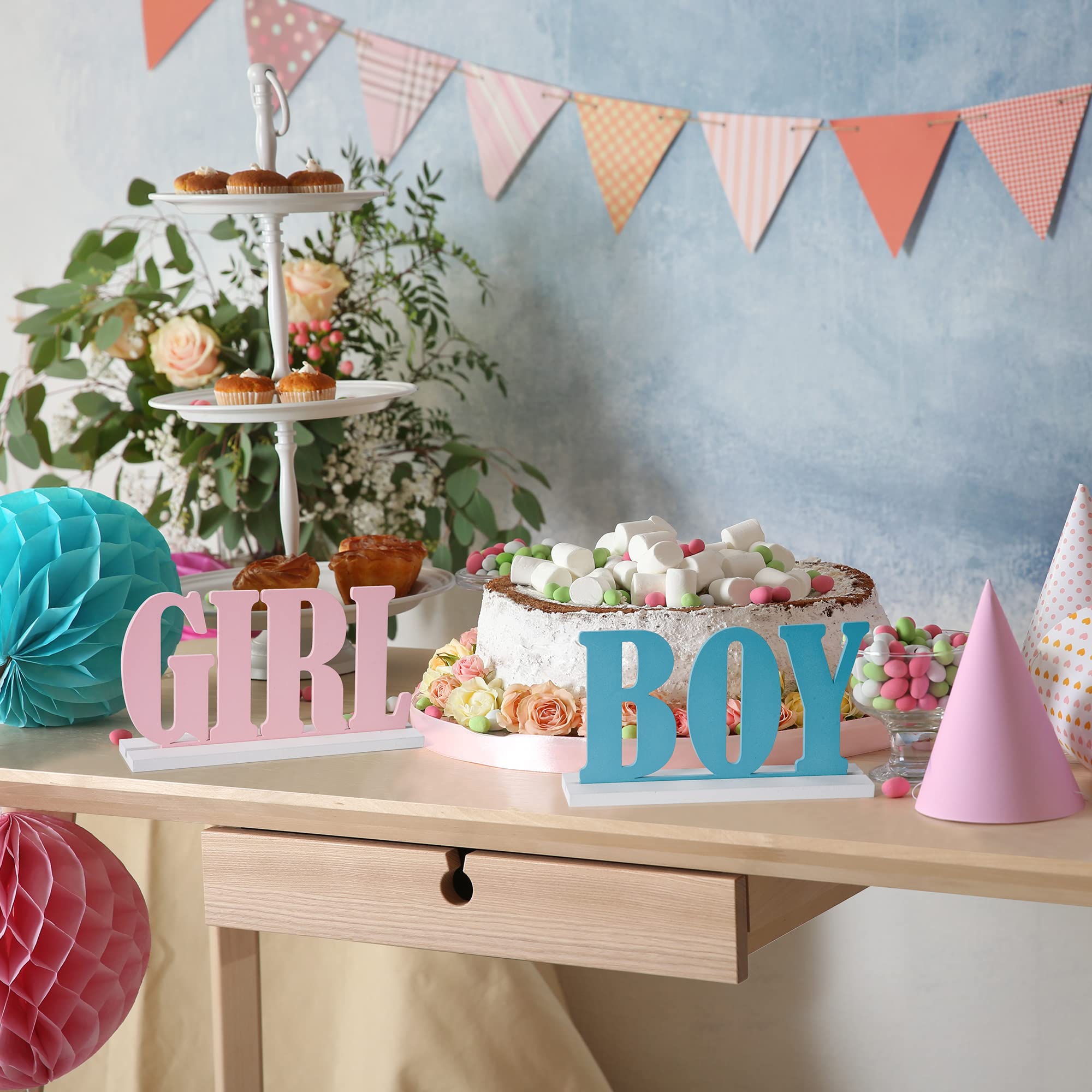 Blue and Pink Wooden Boy or Girl Sign - Gender Reveal & Baby Shower Party Decor - Perfect for Nursery, Birthday Celebrations & Gender Announcement Parties - by JTRF