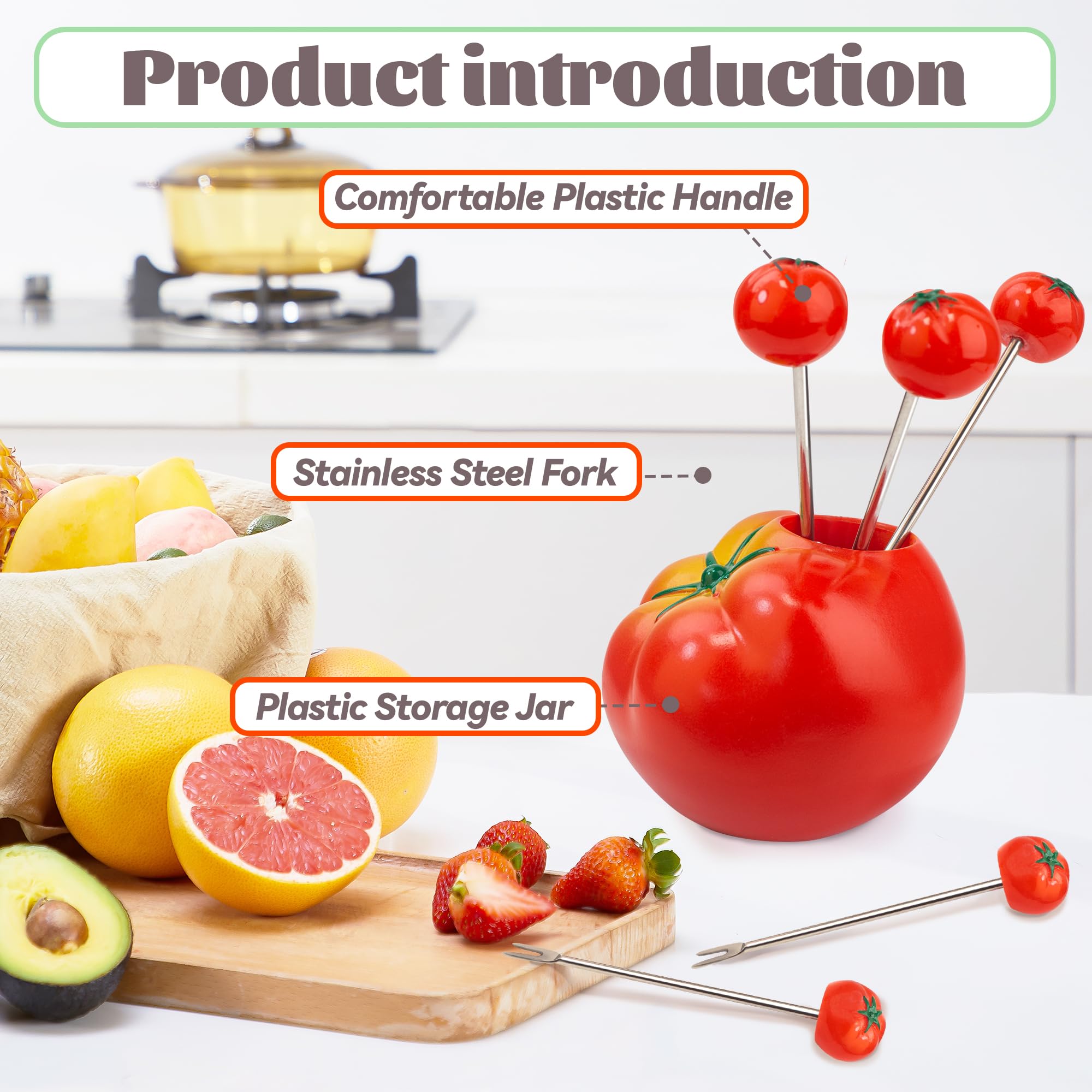 5-Piece Stainless Steel Tomato Fruit Forks Set with 1 Tomato Holder - Perfect for Desserts, Salads, Fruit Platters & Party Appetizers