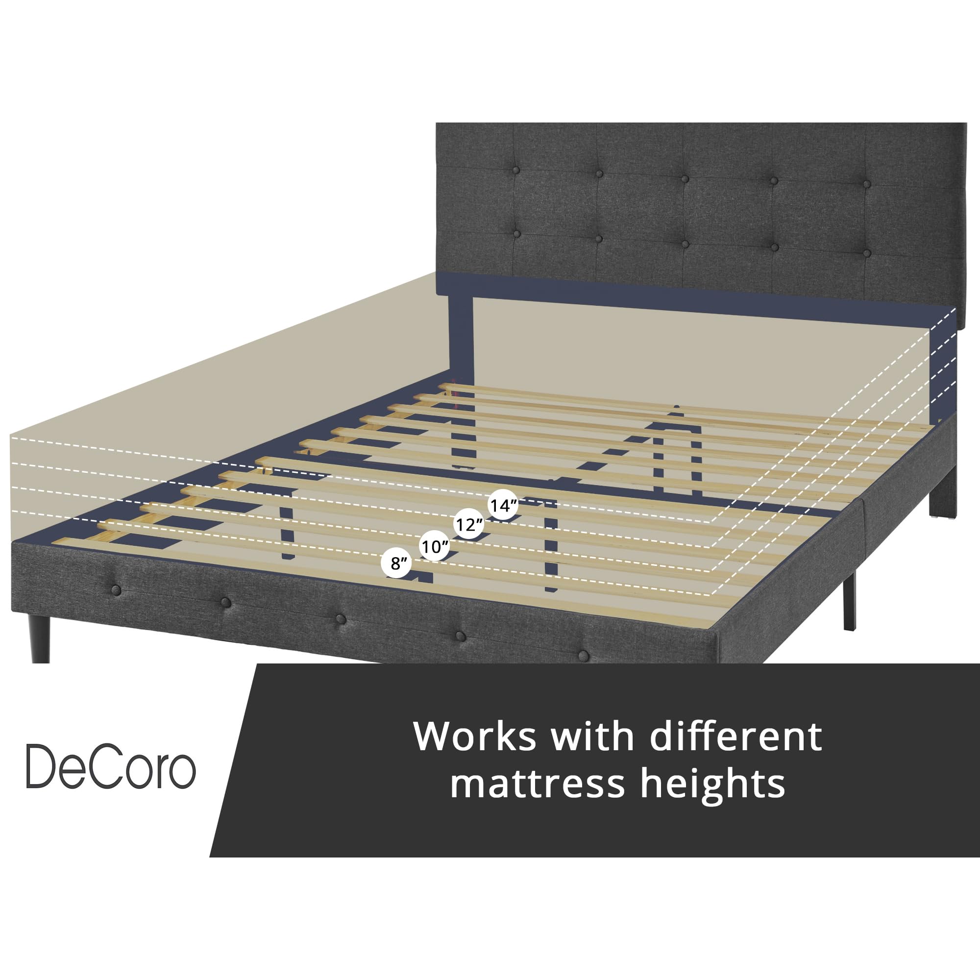 Cambridge Upholstered Wooden Platform Bed Frame - King Size Dark Grey - Modern Bedroom Furniture for Master Bedroom & Guest Room