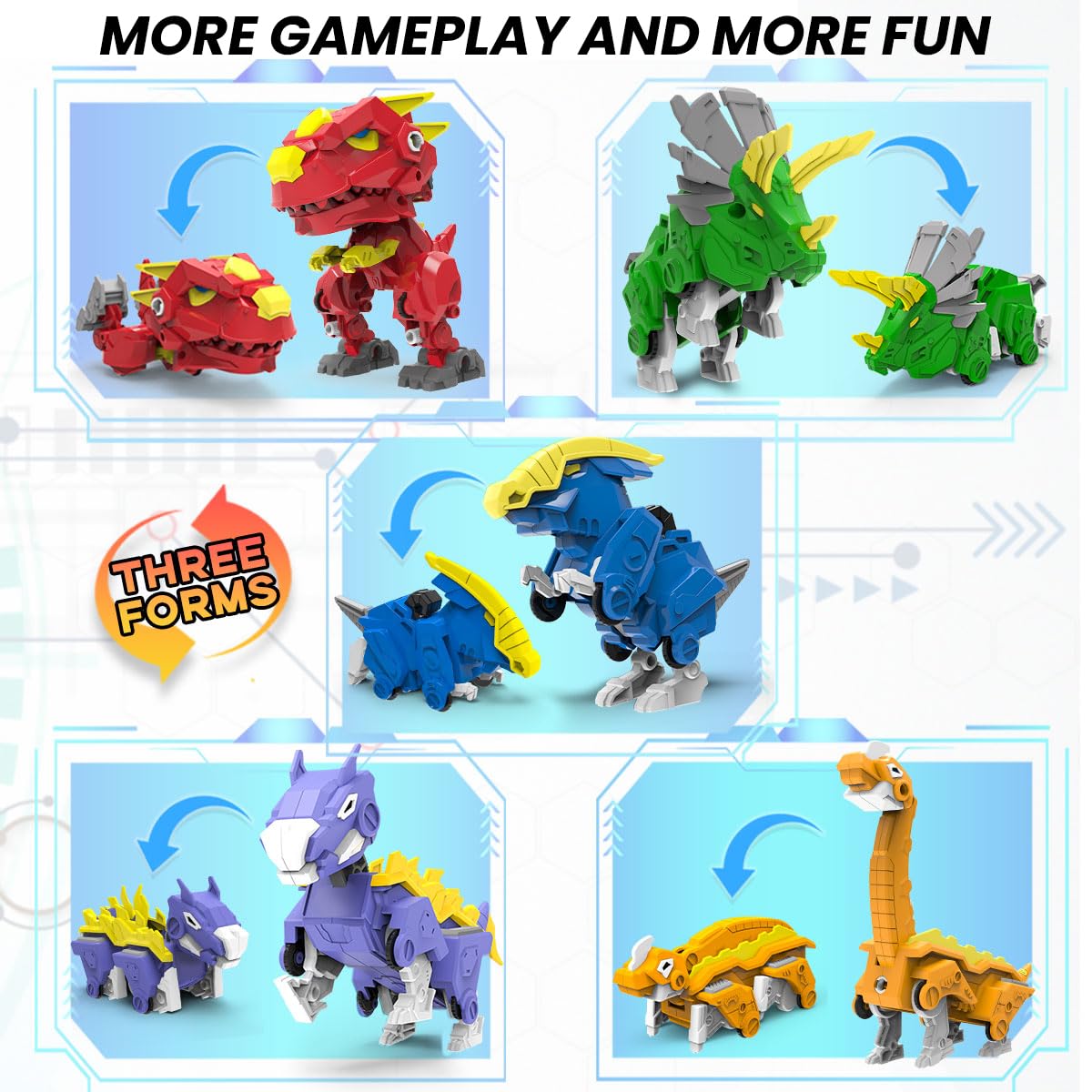 5-in-1 Transformable Robot Dinosaur Toys Set - Large Buildable Triceratops & 4 Other Dinosaur Action Figures (8