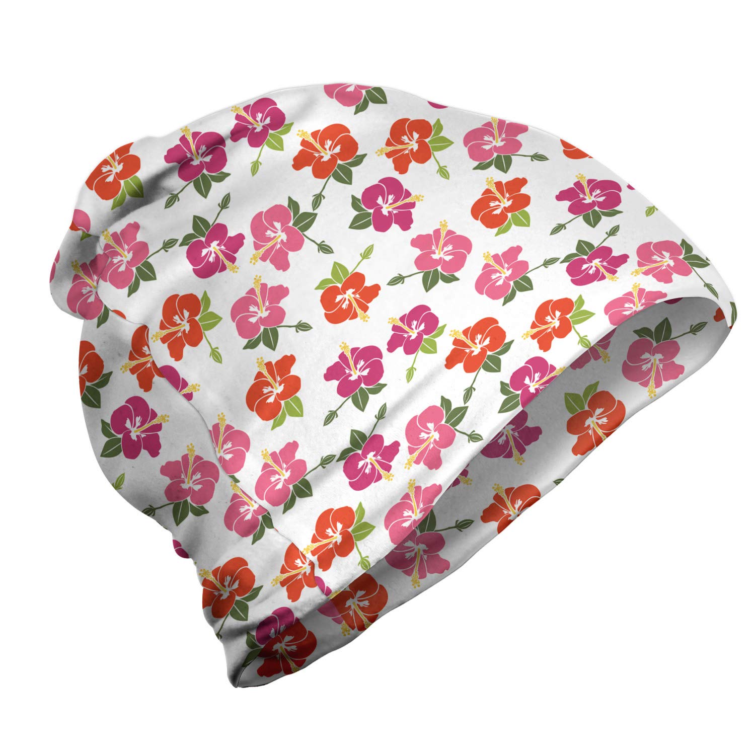 Ambesonne Unisex Winter Beanie Hat with Detailed Hibiscus Flower Design - Soft Knit Skull Cap for Men & Women - Perfect for Hiking, Camping, and Outdoor Activities in Cold Weather