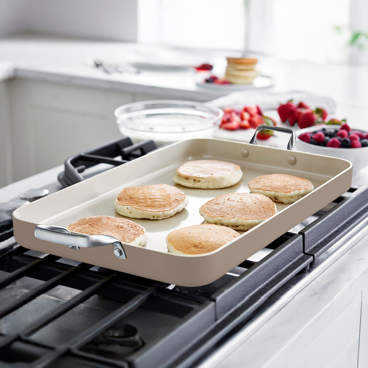 Rio Double Griddle - Non-Stick Electric Griddle with Adjustable Temperature, Taupe - Perfect for Breakfast, Pancakes, and Family Cooking
