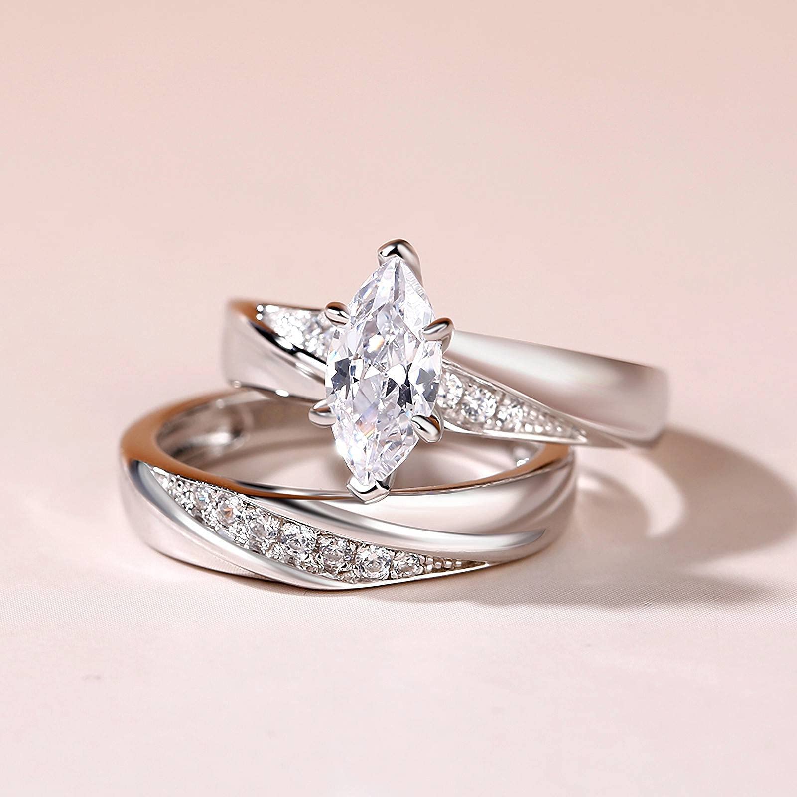 Jeulia 925 Sterling Silver Wedding & Engagement Rings for Women - 1.6ct Main Stone + 0.32ct Side Stones, Bridal Set for Anniversary, Promise, Proposal (Perfect for Romantic Occasions & Special Moments)