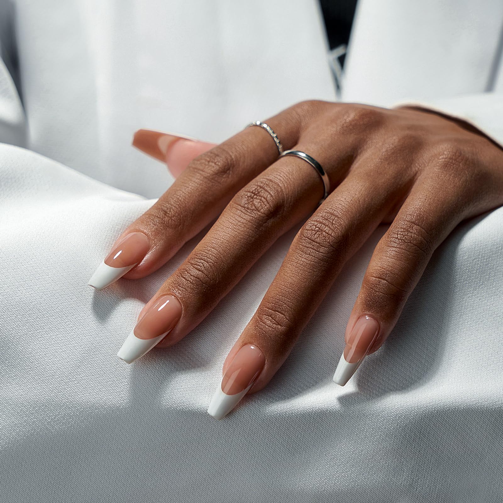 BTArtbox French Gel Nail Tips - Medium Coffin Press on Nails with Brown French Tips for Nail Extensions | Perfect for Weddings, Parties & Everyday Wear