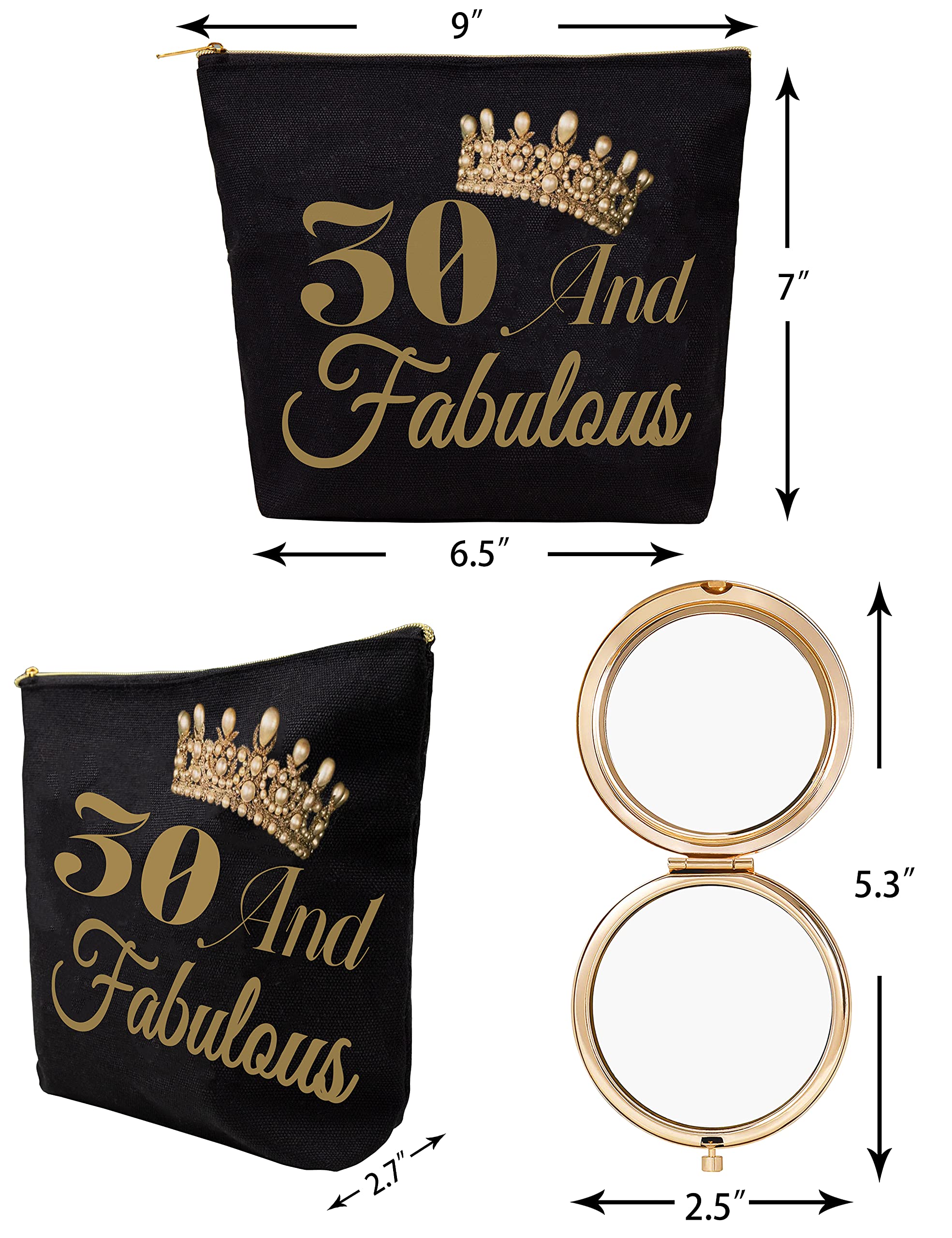 VeryMerryMakering 30th Birthday Cosmetic Case with Mirror - Gold Makeup Bag for Travel & Gifts - Perfect for Bridal Shower, Bachelorette Party & Birthday Celebrations
