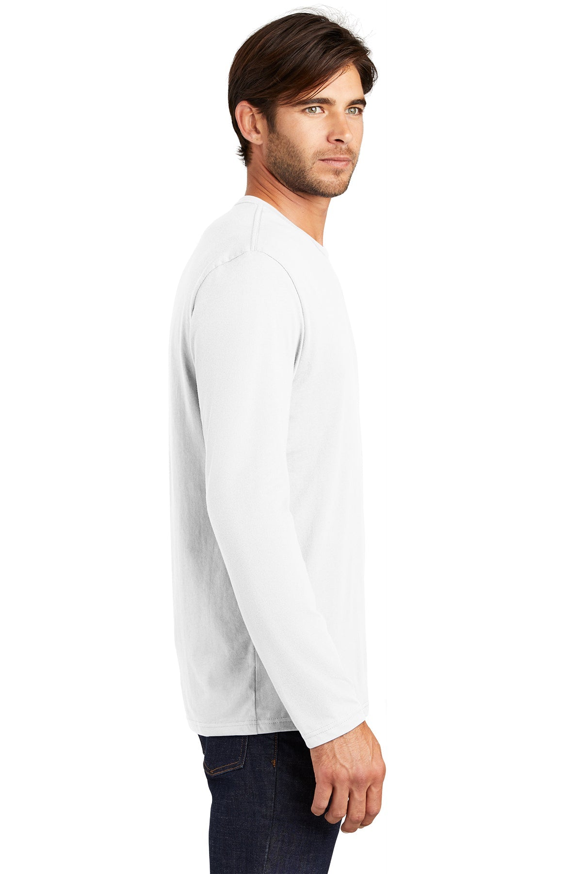 District Made Men's Perfect Weight Long Sleeve T-Shirts - Soft Breathable Cotton Tee for Casual Wear & Layering - Bright White