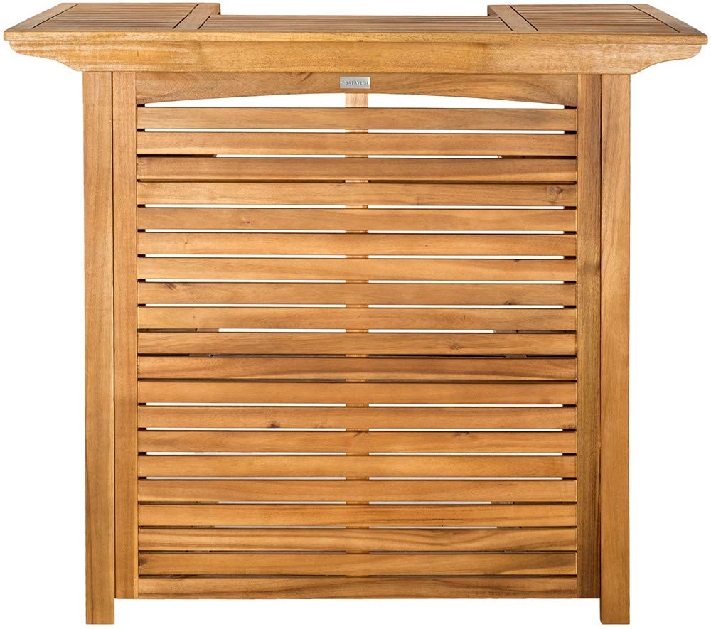 SAFAVIEH Monterey Teak Bar Table - Outdoor Dining Furniture, Weather-Resistant Teak Brown Patio Table for Backyard, Deck, Poolside & Garden Use