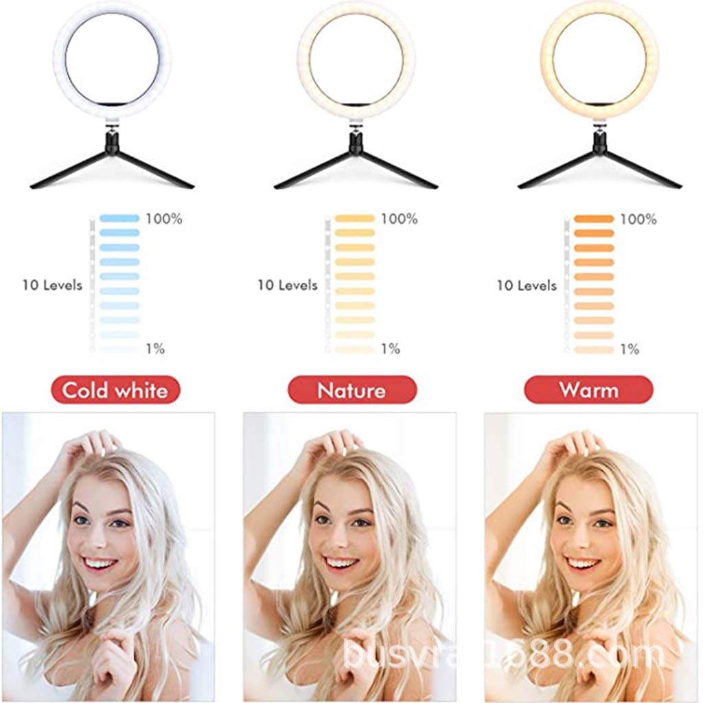 Dimmable LED Ring Light with Tripod Stand & Phone Holder - 3 Colors, 10 Brightness Levels, USB Powered for Video, Makeup, Live Streaming - Perfect for YouTube, TikTok, Zoom Calls & Home Studio Lighting