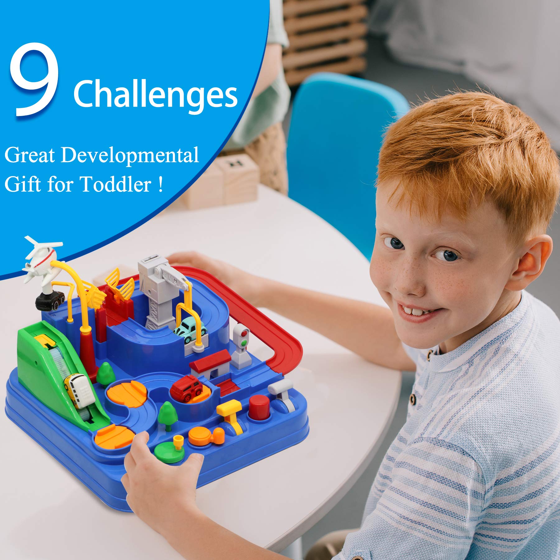 Best Car Adventure Toys for Kids Ages 3-8 - 4-Piece Race Track Set with Toy Vehicles | Educational Preschool Learning Toy for Boys & Girls | Interactive Classic Blue Car Playset - Perfect for Birthday Gifts, Indoor Playtime & STEM Learning Activities