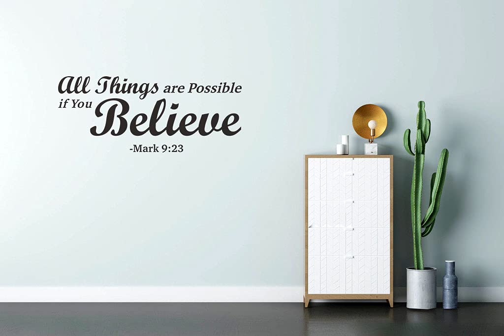 Christian Bible Verse Wall Decals - Mark 9:23 Vinyl Stickers for Prayer Room Decor