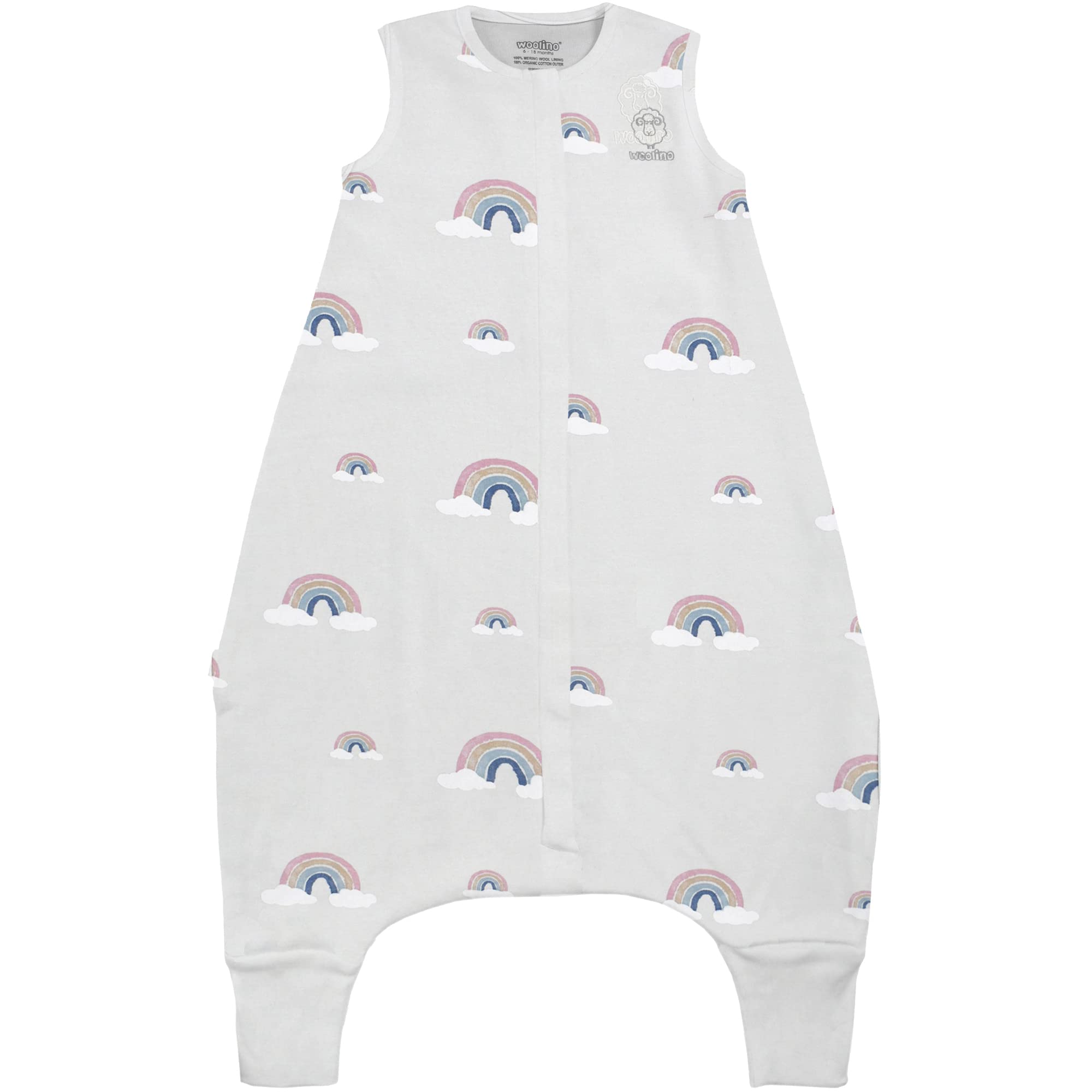 Woolino 4 Season Baby Sleep Sack with Feet Opening - Merino Wool & Organic Cotton Toddler Sleeping Bag for 3-4T Kids | Rainbow Design | Perfect for Nursery, Daycare & Travel