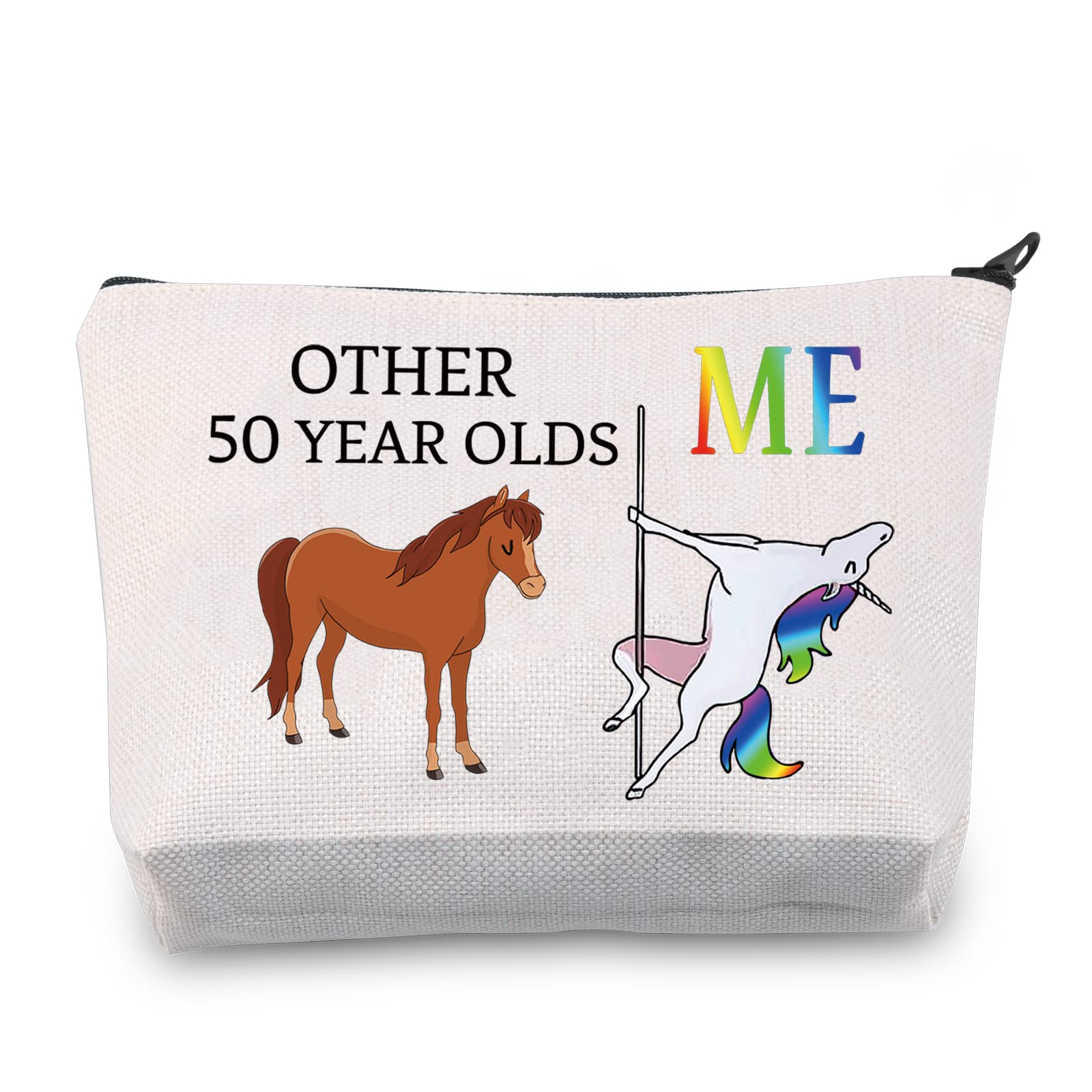 50th Birthday Gifts for Women - Funny 50 and Fabulous Unicorn Makeup Bag - Perfect 50 Year Old Birthday Present for Her - Great for Travel, Cosmetics Storage & Special Occasion Gifts