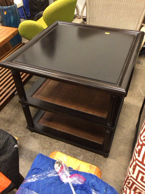 Dark Wood & Cane Square Wood End Table - Vintage Nightstand for Bedroom, Living Room, or Office - Perfect Side Table for Coffee, Books, and Decor
