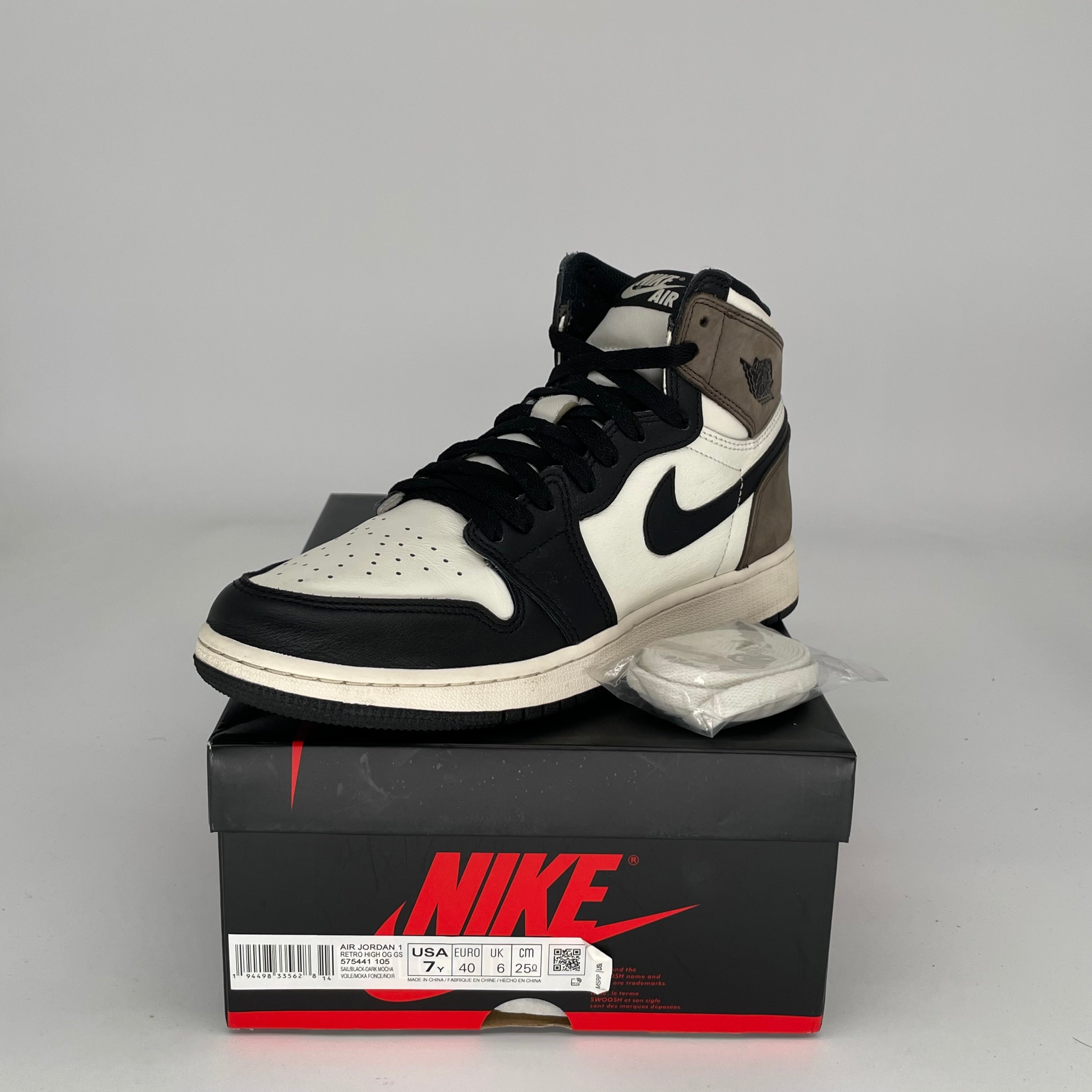AIR JORDAN 1 DARK MOCHA Sneakers - Size 7Y (575441-105) - Men's/Women's High-Top Basketball Shoes for Casual Wear & Street Style
