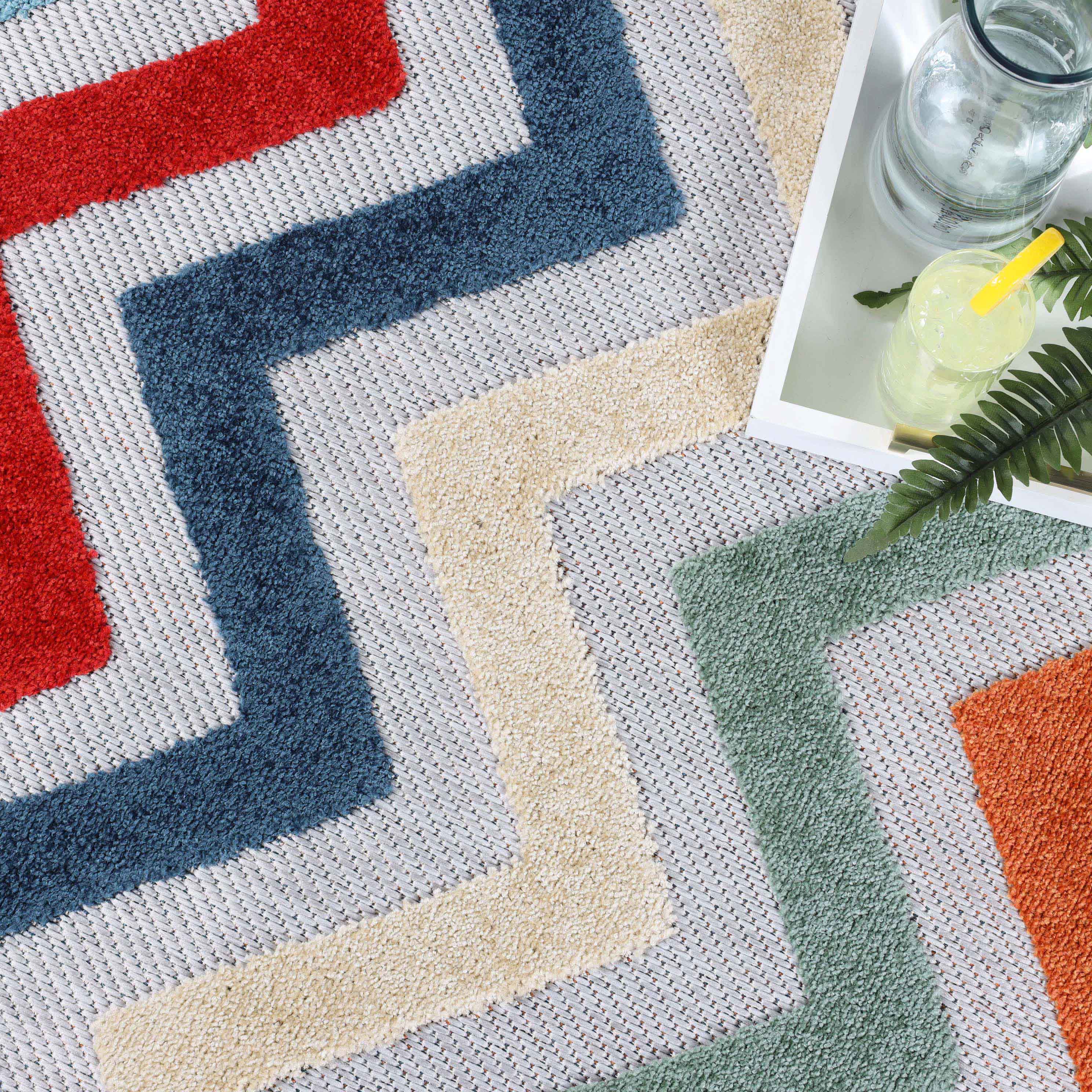 Chevron Zig Zag Geometric Modern Indoor Outdoor Area Rug - Non-Slip Soft Comfortable for Living Room, Bedroom, Patio & Office Decor