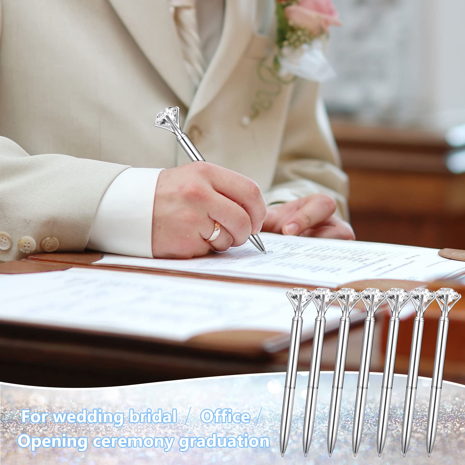 50 Pcs Bulk Diamond Pens with Crystal Tips - Elegant Metal Bling Ballpoint Pens with Black Ink for Bridal Showers, Weddings, Parties, Office & School Use - Perfect as Bridal Shower Gifts & Party Favors (Silver)