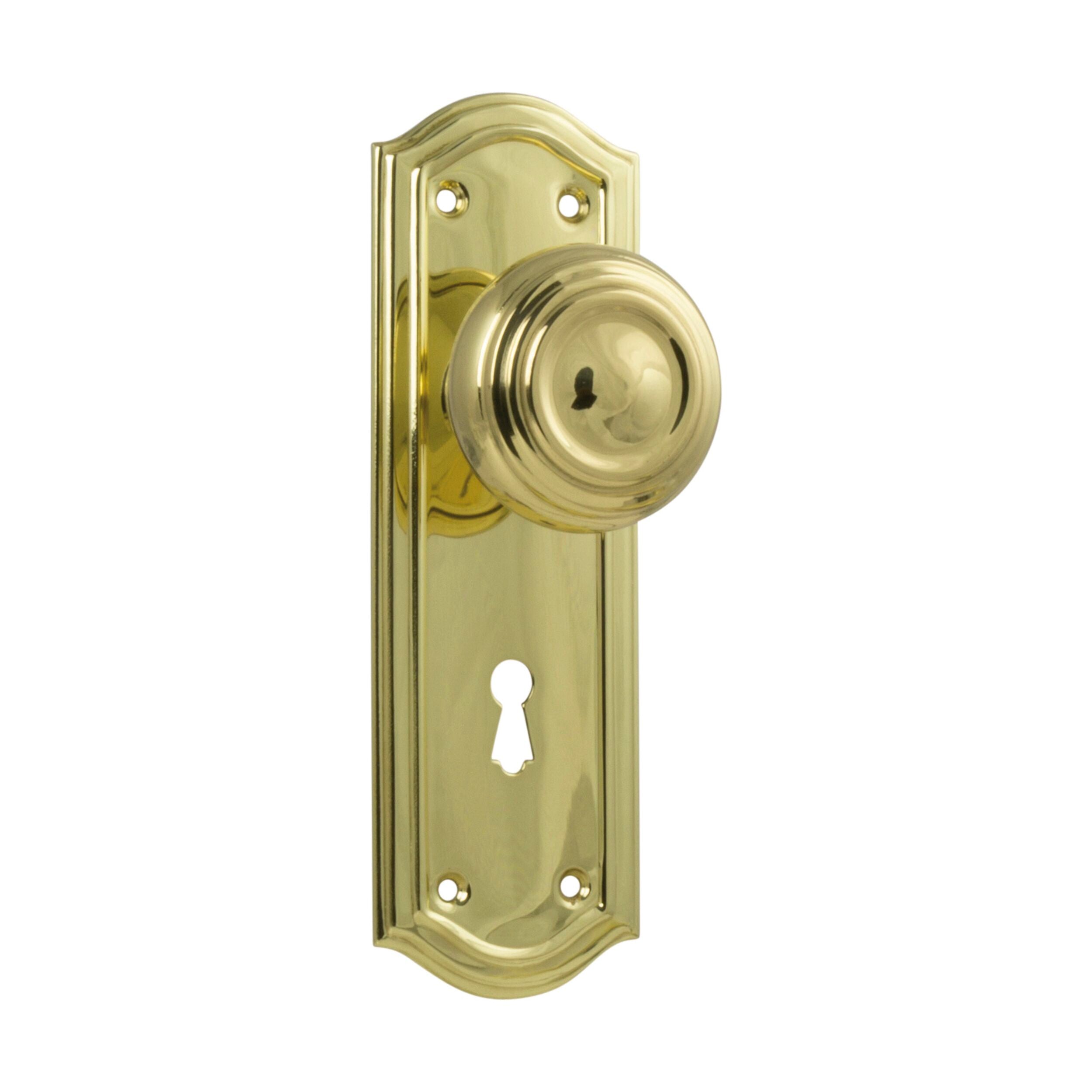 Kensington Lock Door Knob Set - 1073 Polished Brass (H175xP57xW58mm) - Secure Entry for Homes & Offices