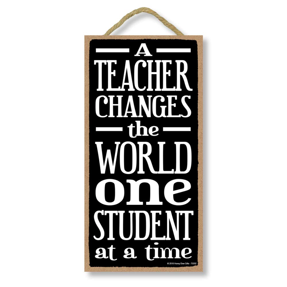 Inspiring 'A Teacher Changes the World' Wooden Wall Art - 10x5 Inch Hanging Sign for Teacher Appreciation Gifts, Classroom Decor & Home Office Motivation
