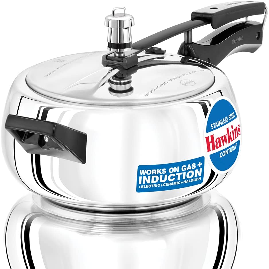 Hawkins SSC35 Stainless Steel Contura Pressure Cooker 3.5L (1.1 Gallon) - Fast & Safe Cooking for Soups, Stews, Rice & More | Perfect for Home Kitchens & Camping