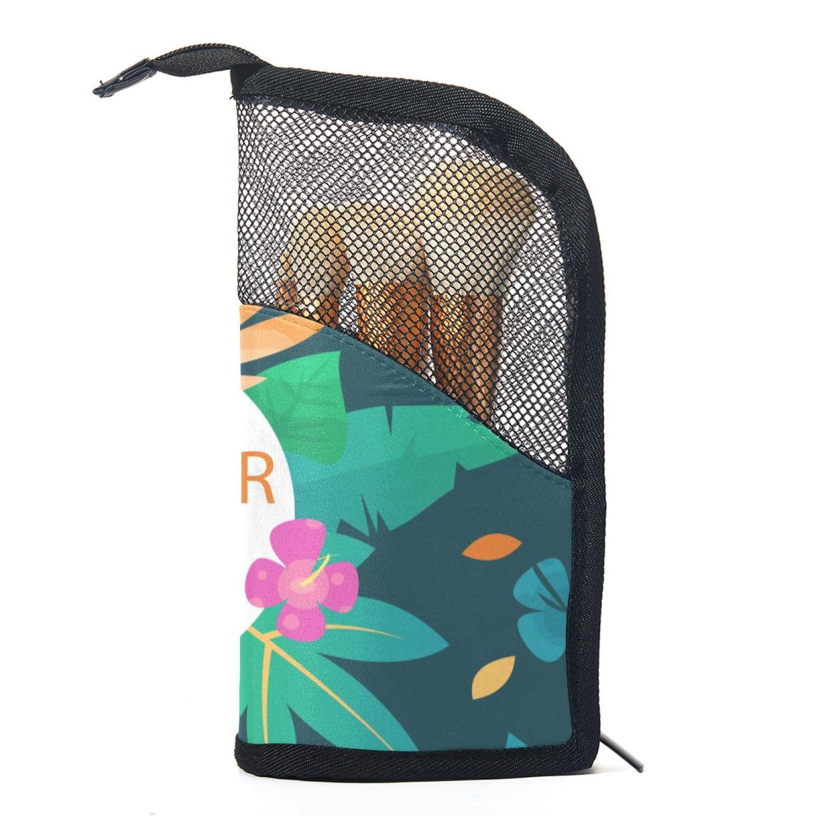 12-Piece Makeup Brush Set with Tropical Leaf Design Organizer Bag - Portable Travel Cosmetic Brush Holder for Professional & Home Makeup Application