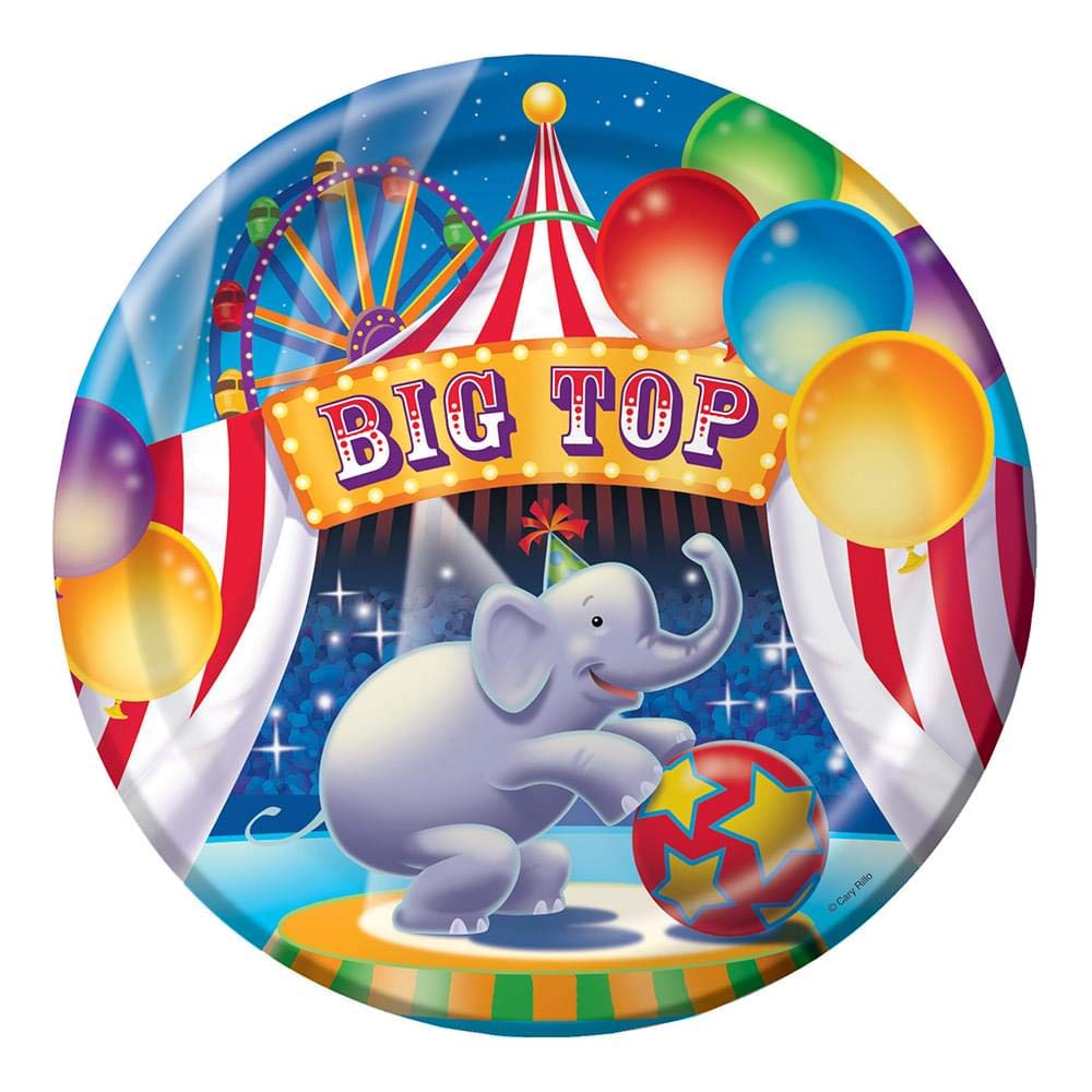 Big Top Birthday Party Plates - 8 Count, Colorful Circus Theme Paper Plates for Kids Birthday Celebrations, Baby Showers & Carnival Themed Events
