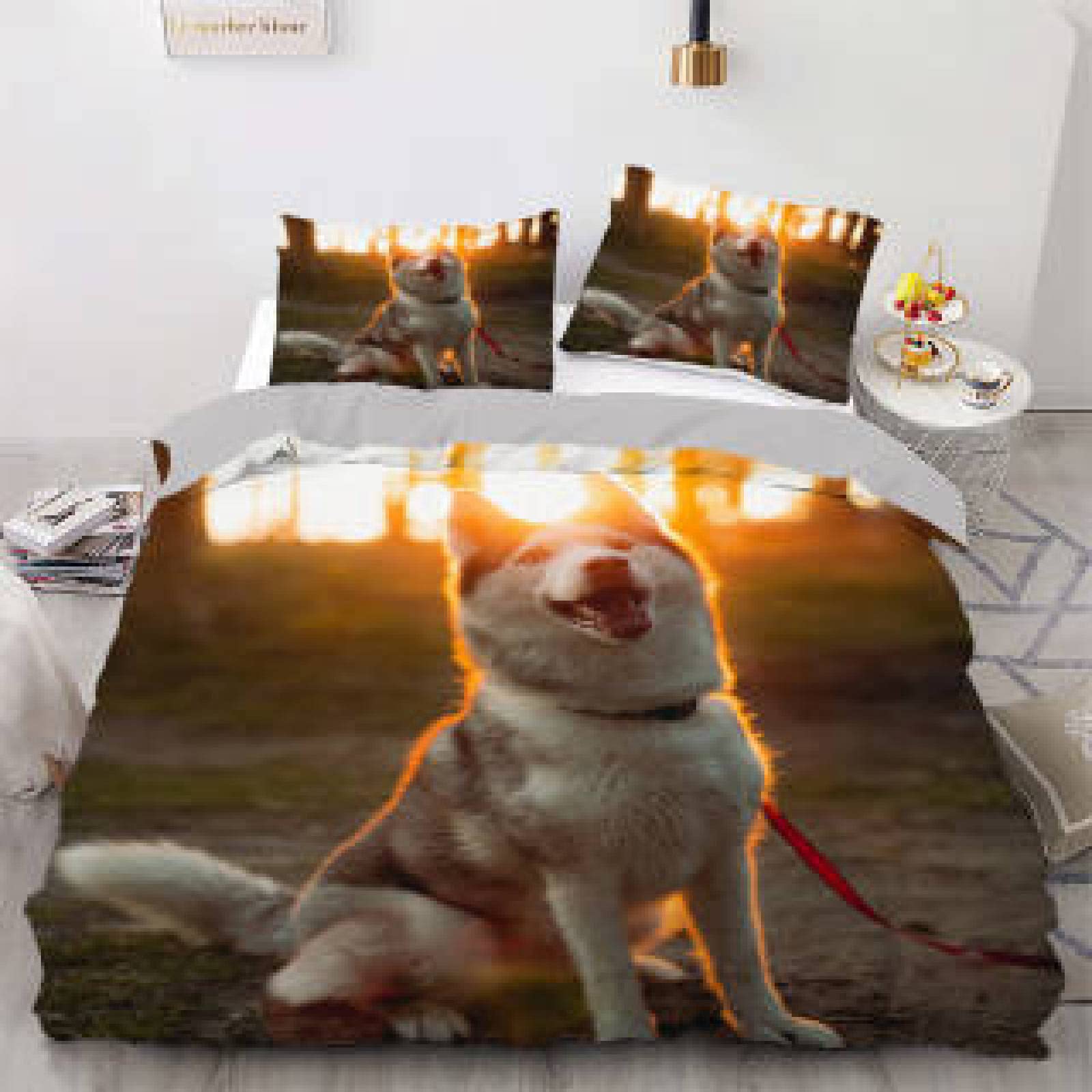 Queen Size Comforter Set - Soft 110g/㎡ Microfiber Duvet Cover with 2 Pillowcases (20x36 Inches) - Green Husky Design for Teen Boys & Girls - Perfect for Bedroom Decor & Cozy Sleep