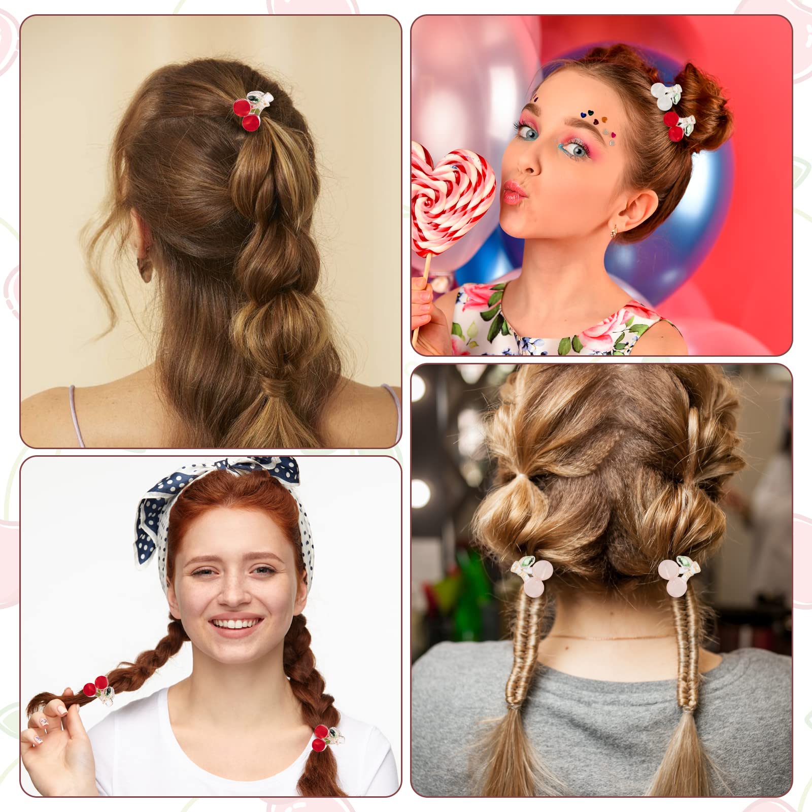 6 Pack Small Acrylic Hair Claw Clips - Cherry Shaped Non-Slip Hair Barrettes for Women & Girls (3 Colors) - Perfect for School, Work, Parties & Everyday Hair Styling