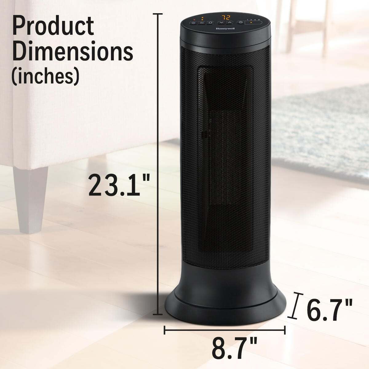 Honeywell Slim Ceramic Tower Heater for Large Rooms - Black Space Heater with 2 Heat Settings & Overheat Protection - Perfect for Bedroom, Office, Living Room Heating