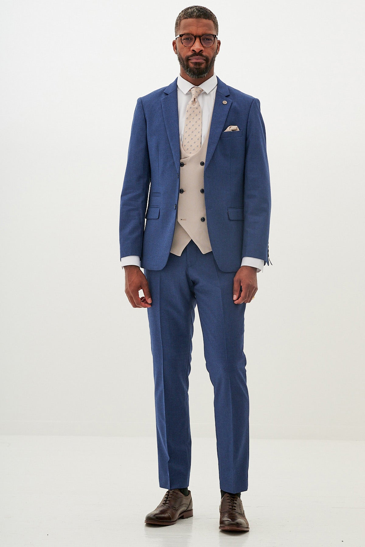 ASHLEY Men's Navy Blue Suit with Kelvin Stone Waistcoat - Formal Business Attire for Weddings, Office & Special Occasions