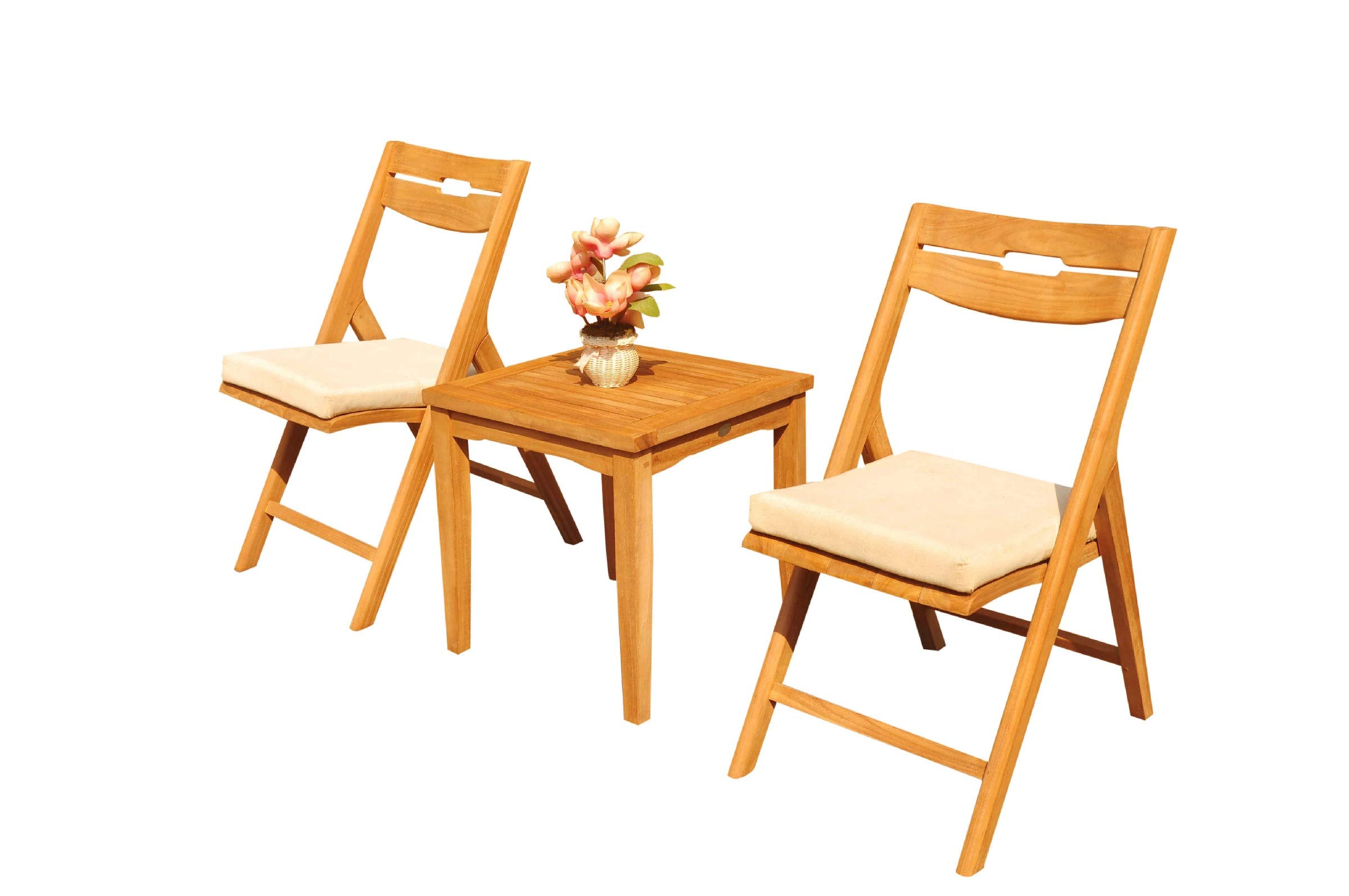 Premium 2-Seater Teak Wood Dining Set with Sack Side Table & 2 Surfliner Folding Recliners - Outdoor/Patio Furniture for Garden, Poolside & Backyard Relaxation #31SL0203