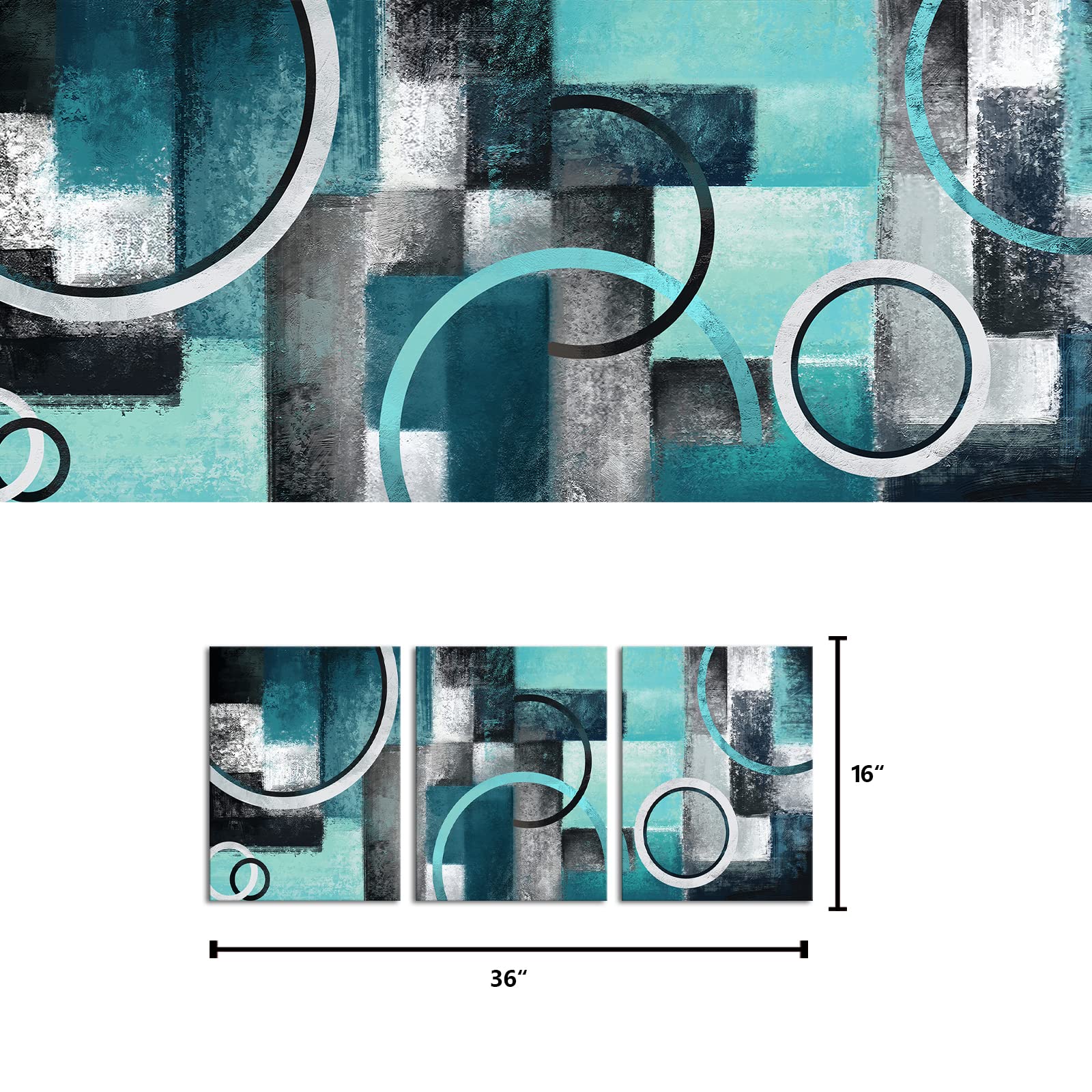 Abstract Geometric Canvas Wall Art - Teal & Grey Prints for Living Room & Bedroom Decor