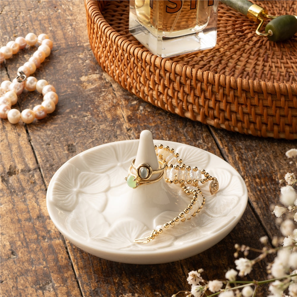 Belleek Classic Hydrangea Porcelain Ring Holder - Elegant Jewelry Organizer for Dresser, Vanity & Bathroom Decor
