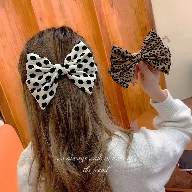 Rugelyss 3-Piece Handmade Polka Dot Bow Hair Clips - Black, Coffee & White Spring Hair Accessories for Women & Girls | Perfect for Weddings, Parties & Everyday Wear