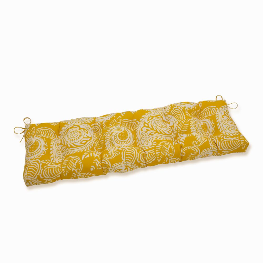 Pillow Perfect Paisley Indoor/Outdoor Sofa Settee Bench Swing Cushion with Ties - Tufted, Weather & Fade Resistant - 18