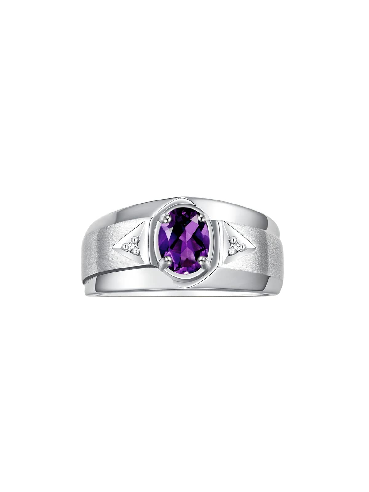 Rylos Men's Sterling Silver 7X5MM Oval Gemstone & Diamond Ring - Classic Birthstone Jewelry for Men, Sizes 8-13 | Perfect for Weddings, Anniversaries & Special Occasions