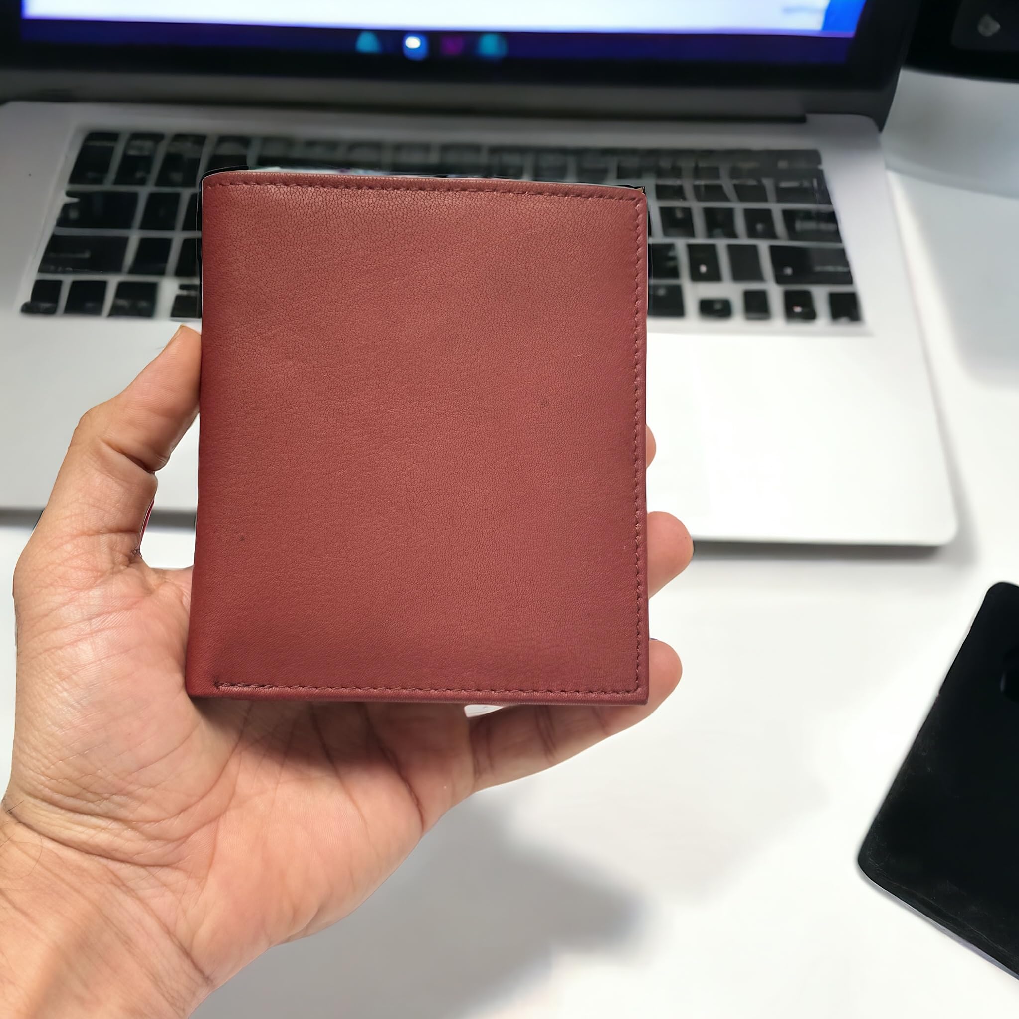 LB LEATHERBOSS Men's Slim RFID Blocking Leather Wallet with Business Card Holder & Multiple Card Slots - Premium Brown Genuine Leather Bifold Wallet for Everyday Carry, Travel & Business Use