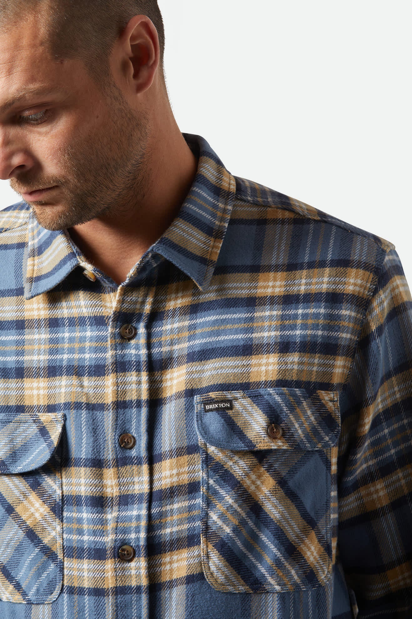 Bowery Long Sleeve Flannel Shirt - Azure Blue, Washed Navy & Sand Plaid - Comfortable & Stylish for Outdoor Adventures & Casual Wear