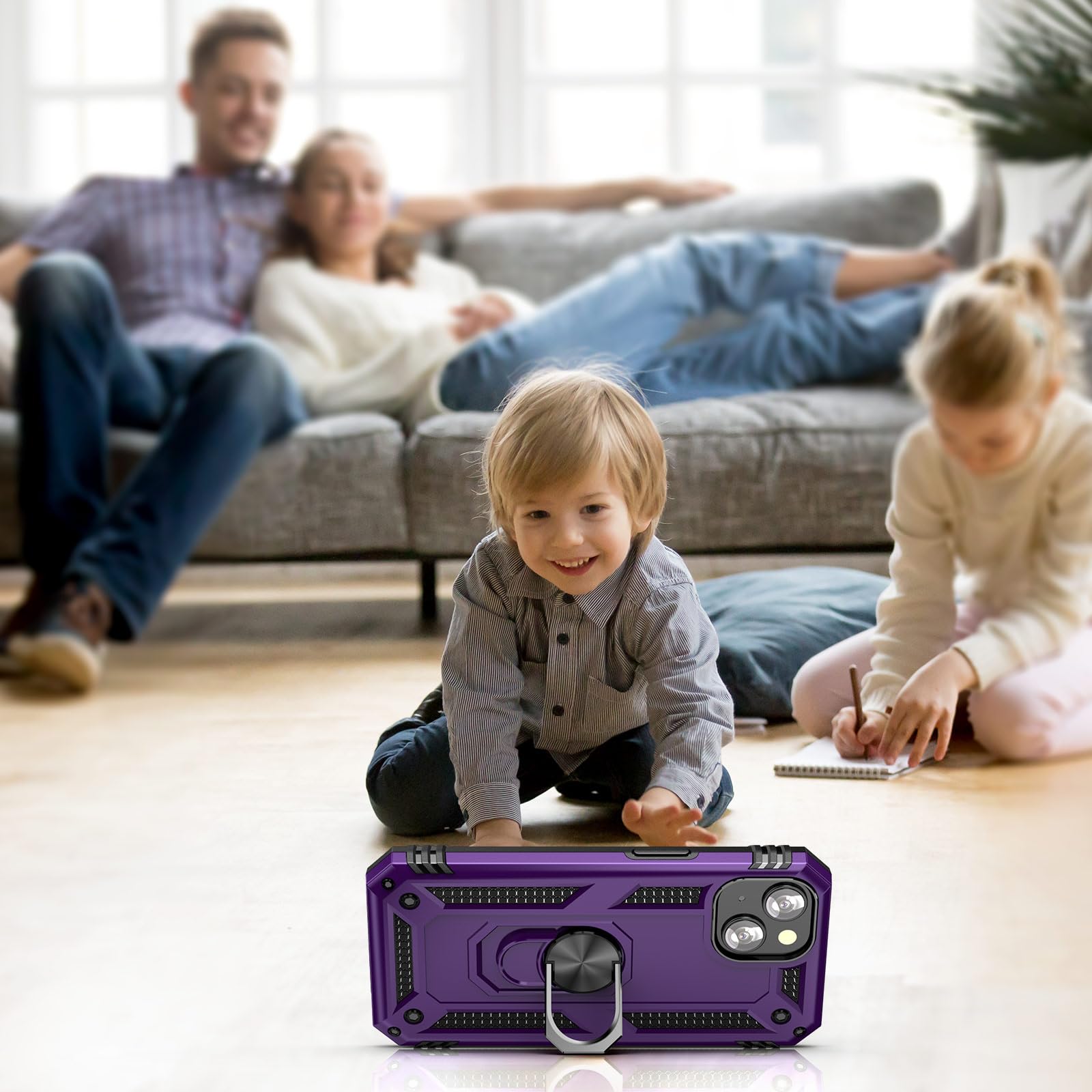 ADDIT iPhone 13 Case with Stand Ring & Magnetic Car Mount - Military Grade Heavy Duty Protective Phone Cover for Women (Purple) - Perfect for Work, Travel & Everyday Use