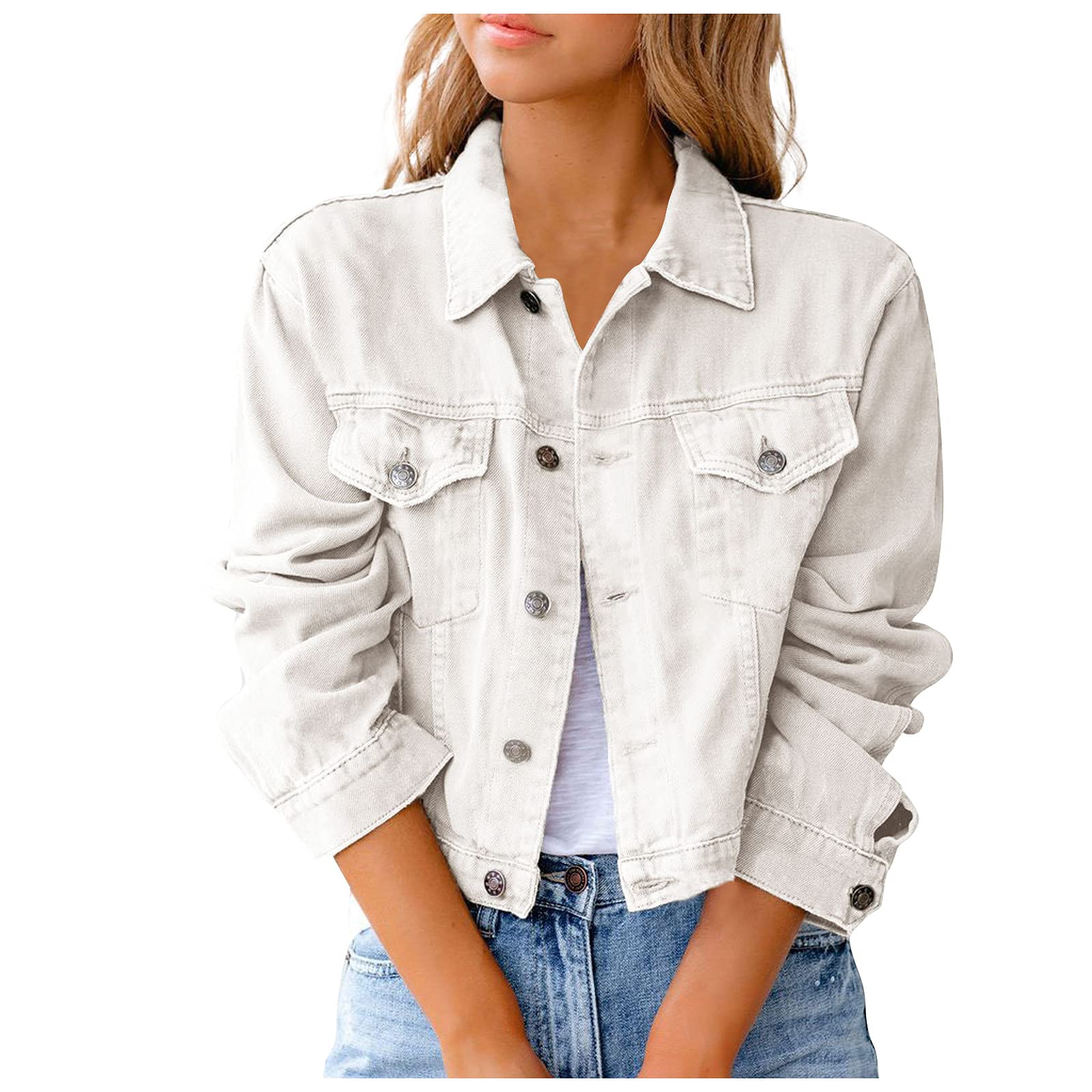 SERYU Women's Ripped Denim Jacket - Puff Sleeve Frayed Slim Cropped Jean Jacket for Casual Outfits & Streetwear Fashion