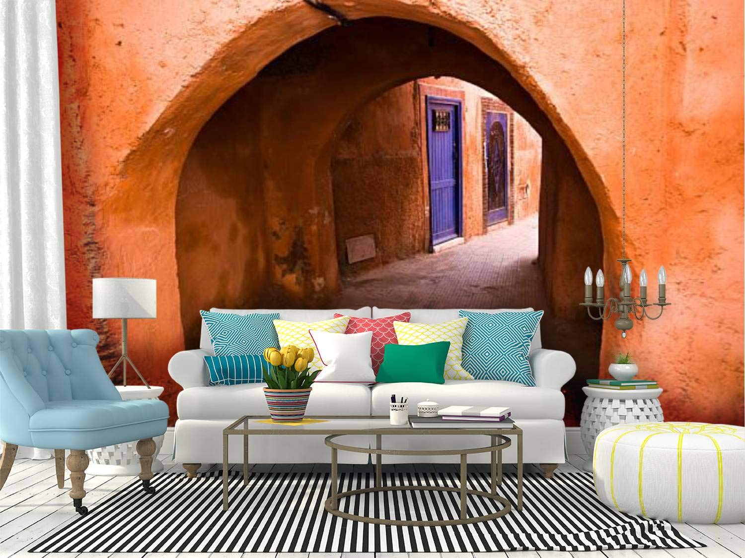 Medina of Marrakesh Moroccan Blue Peel and Stick Wallpaper - Self-Adhesive Removable Vinyl Wall Mural for Home Decor | Large Wall Sticker, Shelf Paper, Royalty-Free Design | Perfect for Living Rooms, Bedrooms & Offices