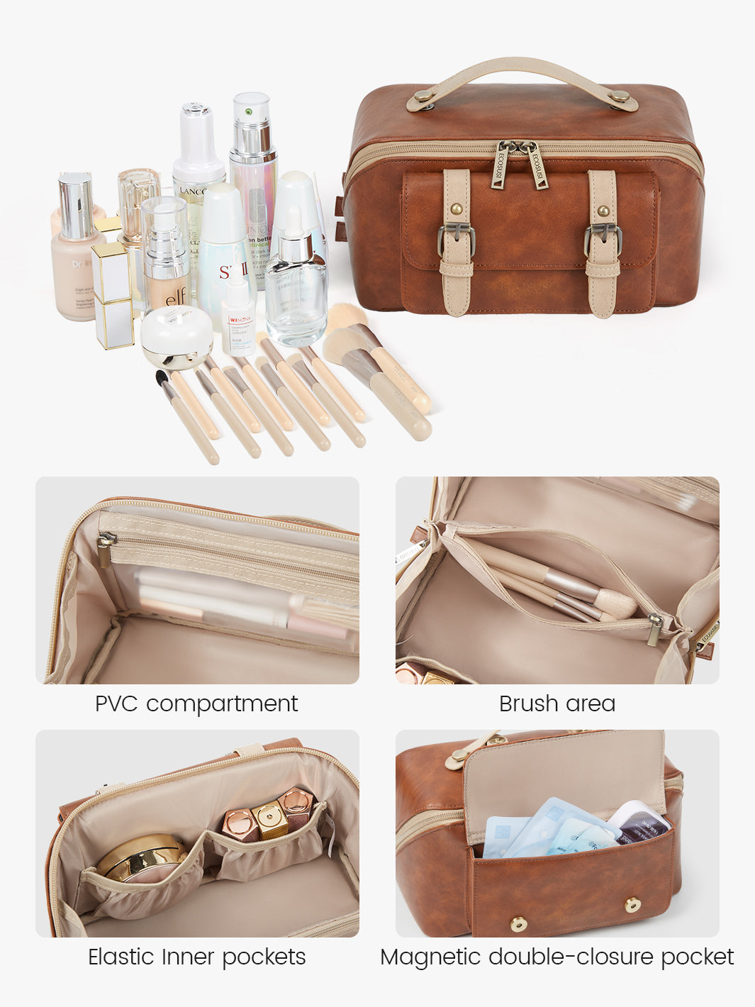 Elena Open Flat Cosmetic Makeup Bag - Waterproof Travel Makeup Organizer for Women, Perfect for Travel, Gym & Daily Use
