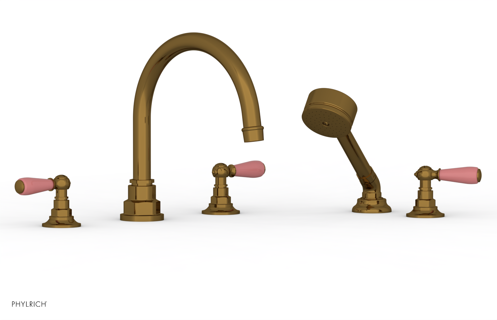Jamestown Deck Tub Set with Hand Shower & Lever Handles - Pink Accent Bathroom Fixture (Model 165-49) | Perfect for Modern Bathroom Renovations & Spa-Like Relaxation